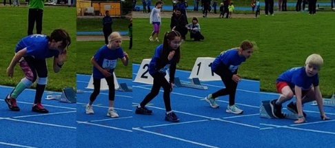 Larissa Ulrich, Kiana Traber, Selina Henggler, Olivia Müller, Ben Schaffhauser an der Startlinie